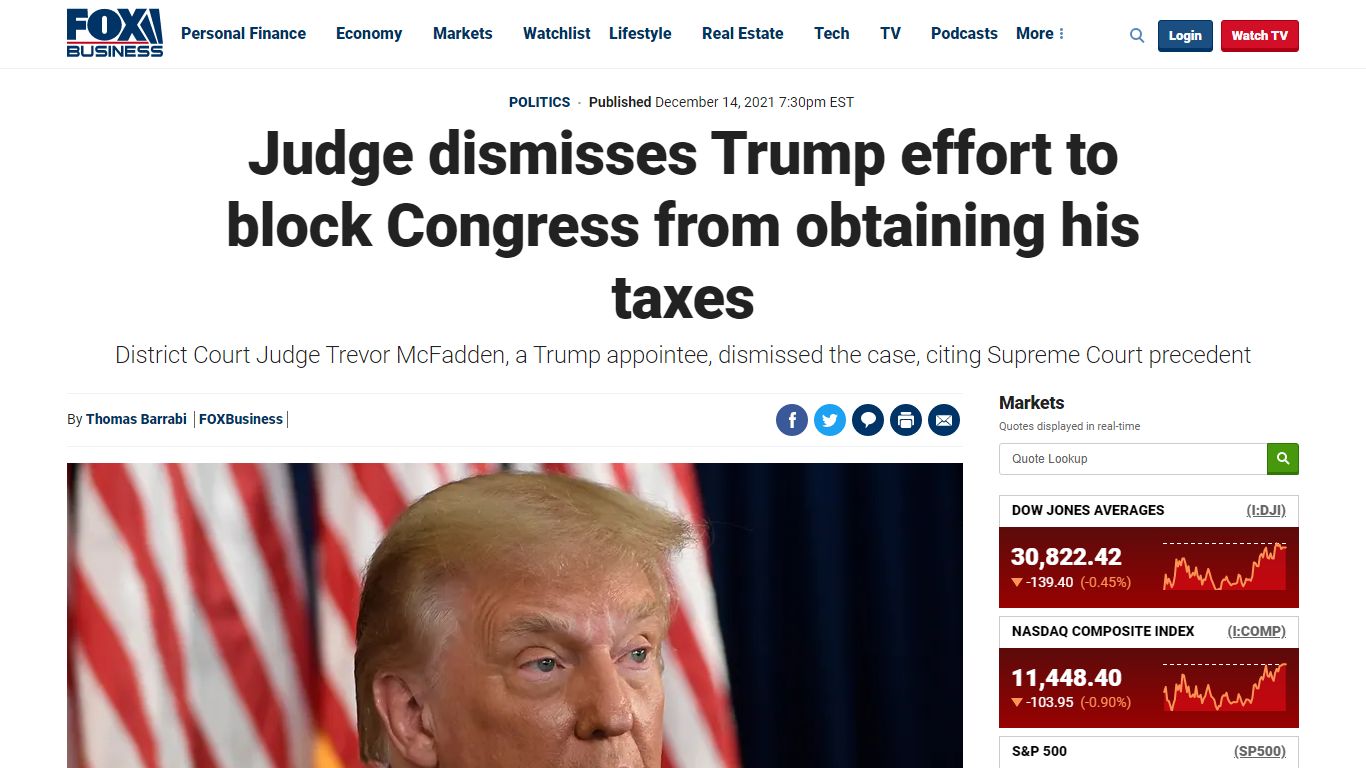 Judge dismisses Trump effort to block Congress from obtaining his taxes