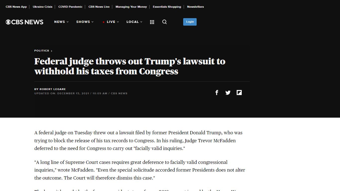 Federal judge throws out Trump's lawsuit to withhold his taxes from ...